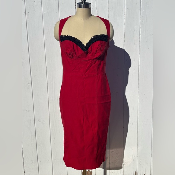 Pinup Couture Scarlet Dress with Ebony Trim - Picture 2 of 8
